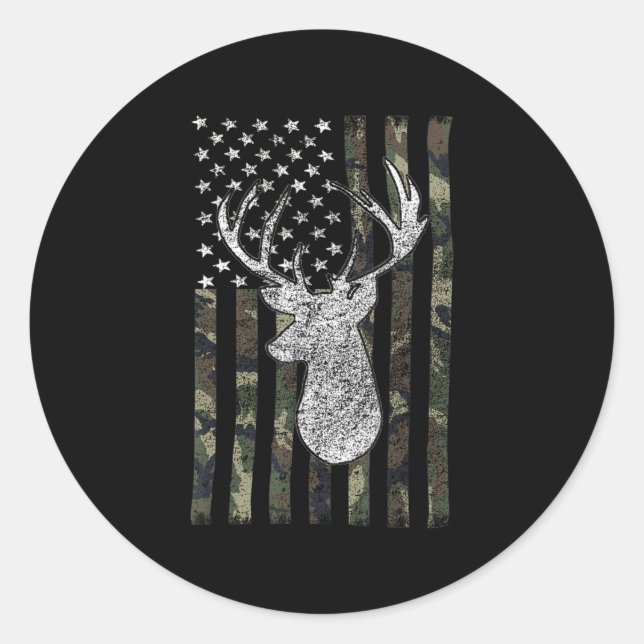 Sticker Rond Whitetail Buck Deer Hunting American Camouflage US (Devant)