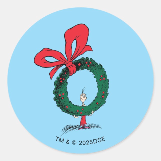 Sticker Rond Who Peeking Through Christmas Wreath (Devant)