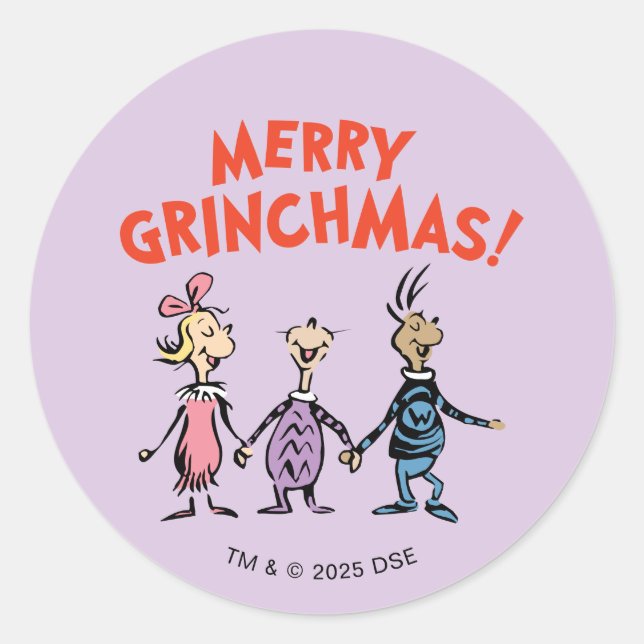 Sticker Rond Whos Holding Hands Merry Grinchmas (Devant)