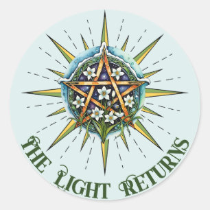 Sticker Rond Wiccan Imbolc Sunshine Snowrops Pentacle