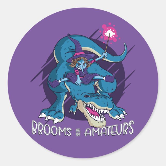 Sticker Rond Wicked Witch Sur T-Rex Illustration Halloween (Devant)