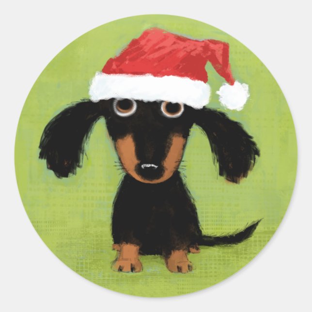 Sticker Rond Wiener Chien Père Noël | Joli Dachshund de Noël (Devant)