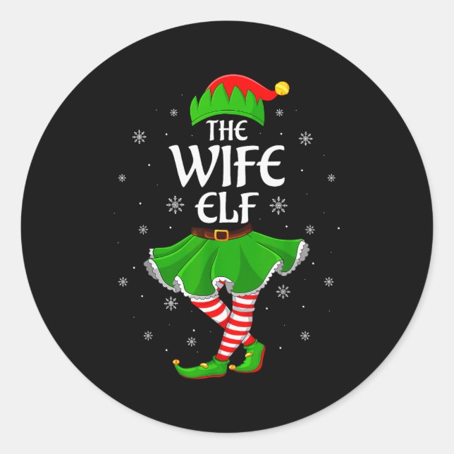 Sticker Rond Wife Elf Christmas Family Girls Women Elf Squad Xm (Devant)