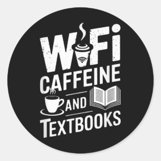 Sticker Rond Wifi Caffeine And Textbooks