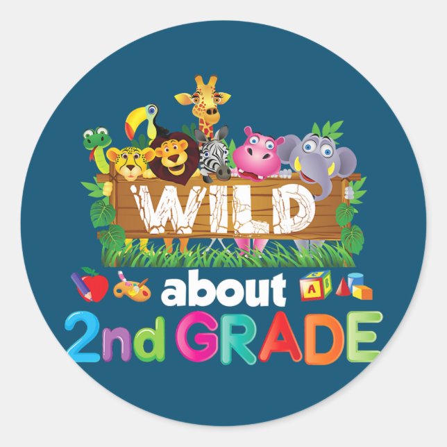 Sticker Rond Wild À propos de 2e année Enseignant élève de deux (Devant)