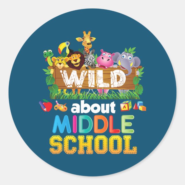 Sticker Rond Wild About Middle School Teacher Student Back To (Devant)