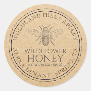 Sticker Rond Wild Flower Editable Kraft Honey Jar Bee Label