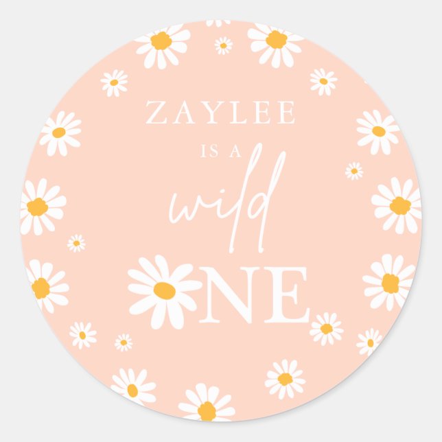 Sticker Rond Wild One 1er anniversaire fête Boho Retro Peach Da (Devant)
