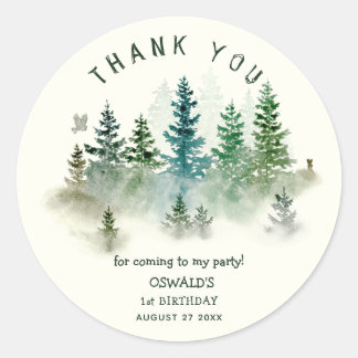Sticker Rond Wild One 1st Birthday Woodland Thank You