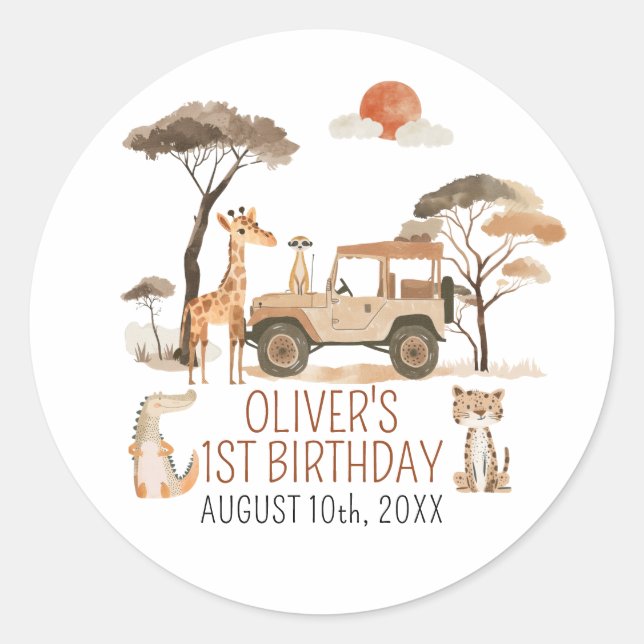 Sticker Rond Wild One Boy 1er Anniversaire Safari (Devant)