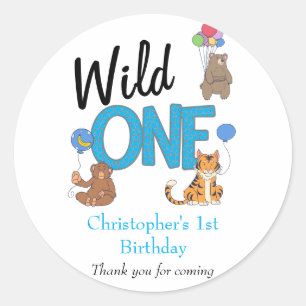 Sticker Rond Wild One Boys premier anniversaire Safari Jungle A