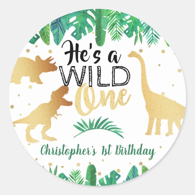 Sticker Rond Wild One Dinosaur Boys 1er anniversaire (Devant)