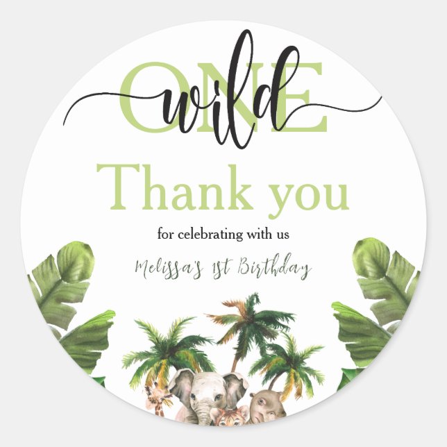 Sticker Rond Wild One First 1st Safari Animaux Anniversaire (Devant)