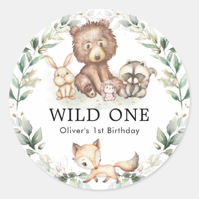 Sticker Rond Wild One Forêt Forêt Animaux Verdure Anniversaire (Devant)