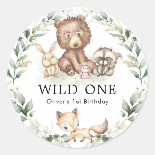 Sticker Rond Wild One Forêt Forêt Animaux Verdure Anniversaire