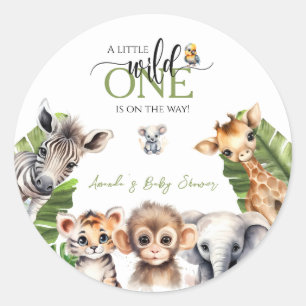 Sticker Rond Wild One Safari Animal Jungle Baby shower