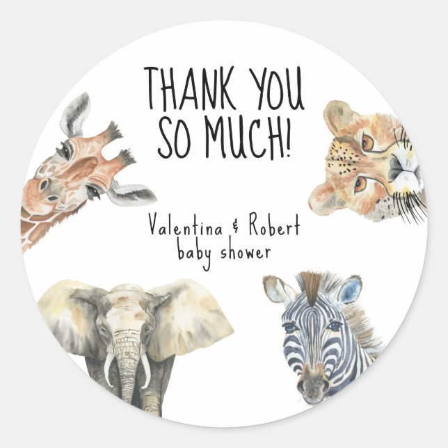 Sticker Rond Wild One Safari Animaux Baby shower Merci (Devant)