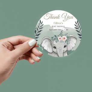 Sticker Rond Wild One Safari Elephant Baby shower Classic Round