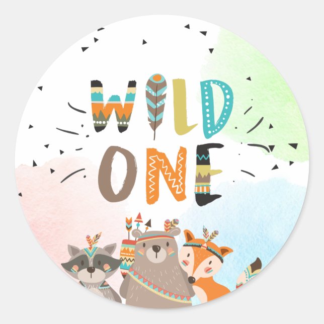 Sticker Rond Wild One Tribal Woodland Animals Enveloppe Seal Bo (Devant)