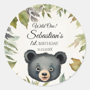 Sticker Rond Wild One Woodland Bear Anniversaire