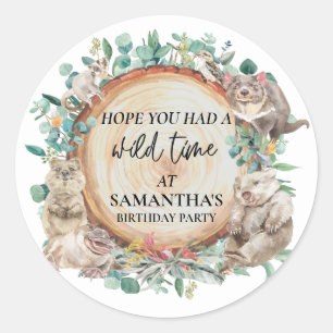 Sticker Rond Wild Time mignon Animaux australiens Anniversaire