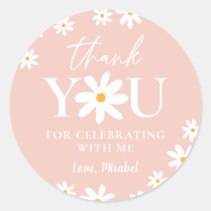 Sticker Rond Wild Un 1er anniversaire Boho Blush Pink Daisy