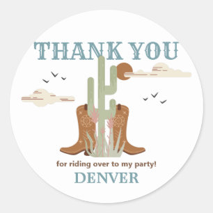 Sticker Rond Wild West Cowboy fête d'anniversaire Merci