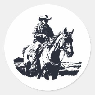 Sticker Rond Wild West Cowboy Horse Back Riding