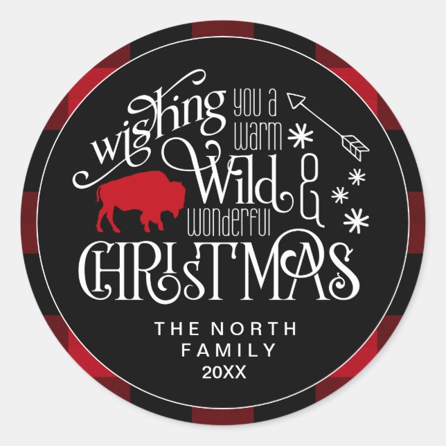 Sticker Rond Wild Wonderful Christmas Red & Black Buffalo ID604 (Devant)