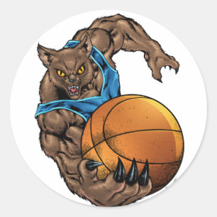 Sticker Rond Wildcats Bobcats Basketball, Bleu, L. Bleu