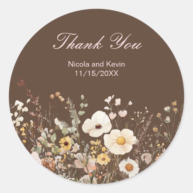 Sticker Rond Wildflower Autumn Fall Floral Wedding (Devant)