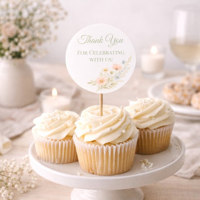 Sticker Rond Wildflower Garden Cupcake Topper (Créateur téléchargé)