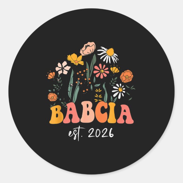 Sticker Rond Wildflowers Babcia Est 2026 New Baby Reveal Ideas  (Devant)