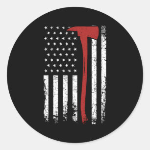Sticker Rond Wildland Firefighter Ax drapeau américain mince Re