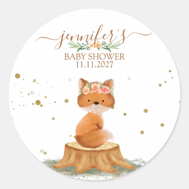 Sticker Rond Wildlife Animal Fox with Flower (Devant)