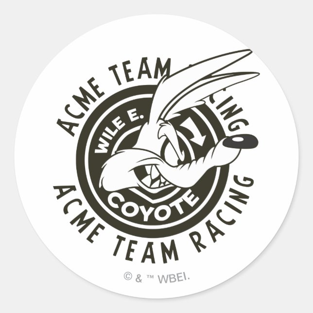 Sticker Rond WILE E. COYOTE™ Acme Team Racing B/W (Devant)