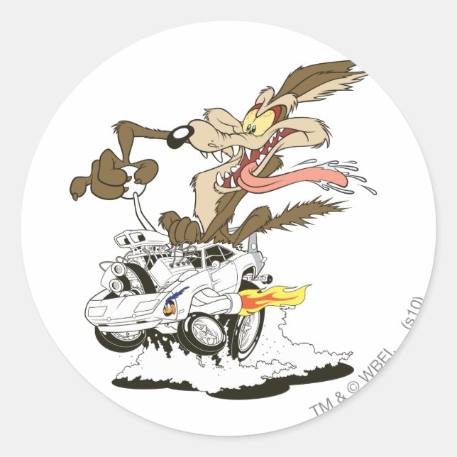 Sticker Rond WILE E. COYOTE™ Pilote fou (Devant)