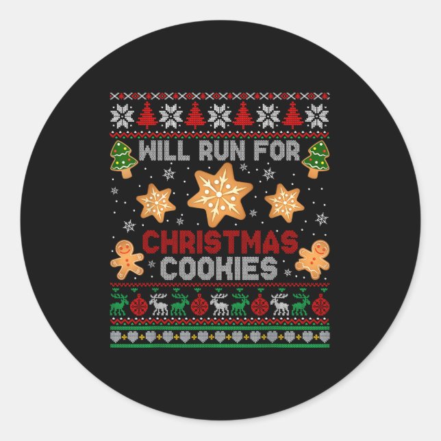 Sticker Rond Will Run For Christmas Cookies Gingerbread Lover U (Devant)