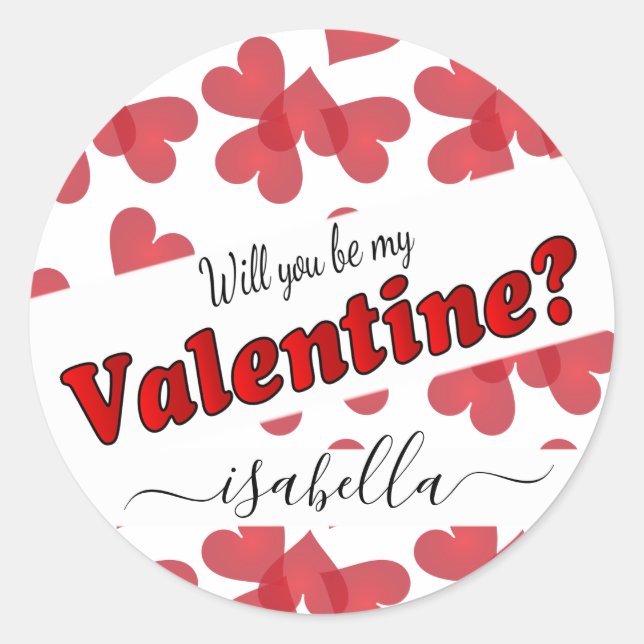 Sticker Rond Will You Be My Valentine?  | Personalize (Devant)
