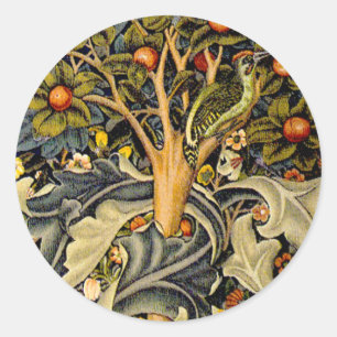 Sticker Rond William Morris Bois de Pic Tapisserie Oiseaux Flor