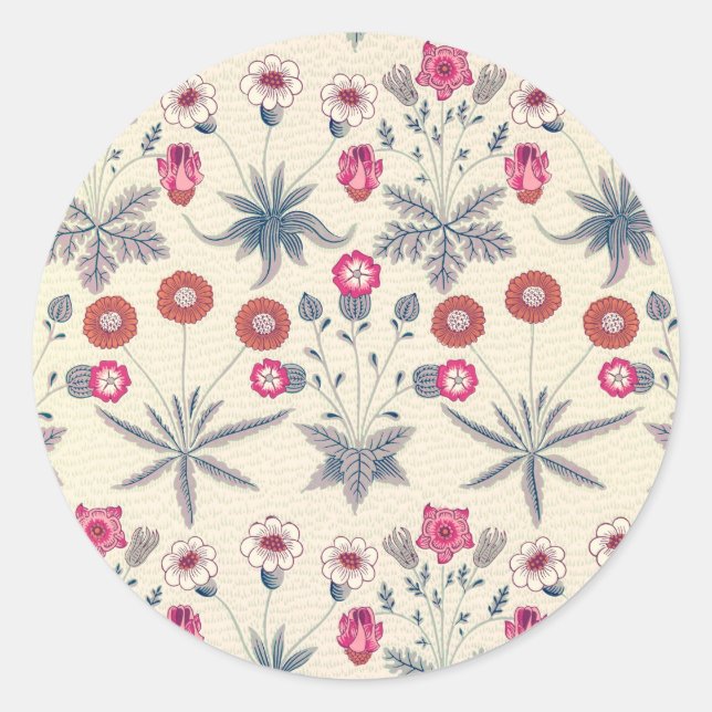 Sticker Rond William Morris Daisy Motif Floral Rouge Orange (Devant)