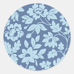 Sticker Rond William Morris, fleurs bleues vintages,