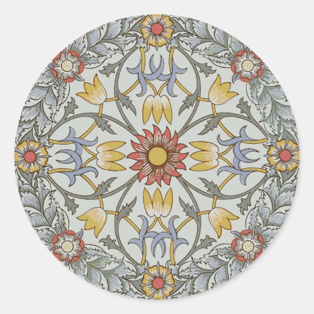 Sticker Rond William Morris Floral Circle Flower Illustration (Devant)