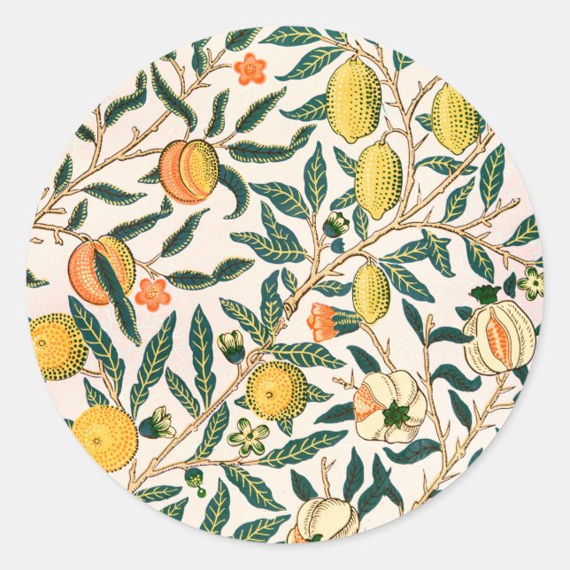 Sticker Rond William Morris Fruit grenade Ornement blanc (Devant)