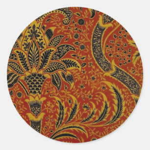 Sticker Rond William Morris India Rouge Floral Vintage Classiqu