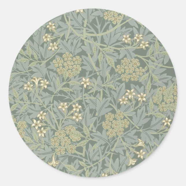 Sticker Rond William Morris Jasmine Bleu Vert Art Botanique (Devant)