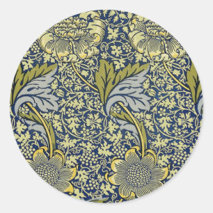 Sticker Rond William Morris Kennet Fond d'écran Floral Bleu