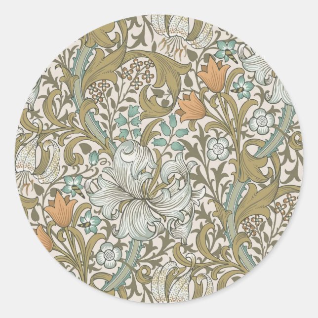 Sticker Rond William Morris Lys doré bleu classique (Devant)