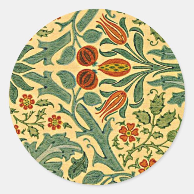 Sticker Rond William Morris - motif de fleurs d'automne (Devant)