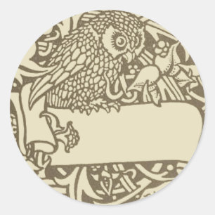 Sticker Rond William Morris Owl Floral Design Vintage